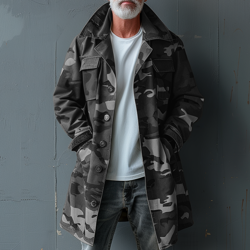 Beckham | Men's Camouflage Cargo Trench Coat with Pockets