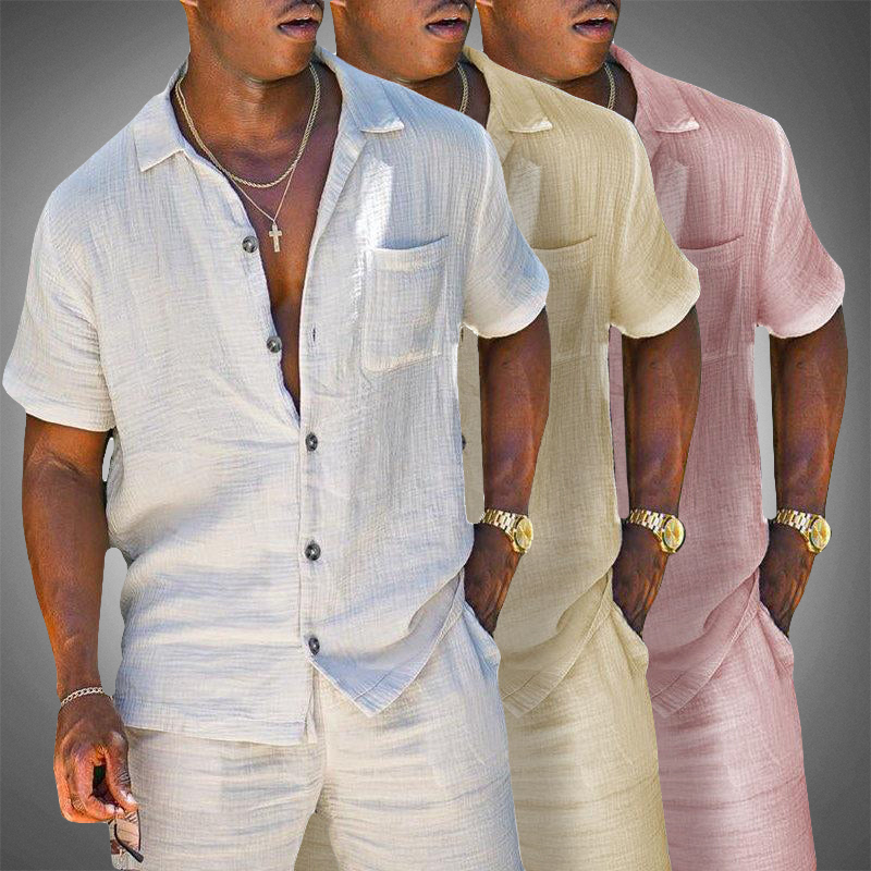 Mel | Men's Linen Blend Short Sleeve Loungewear Set