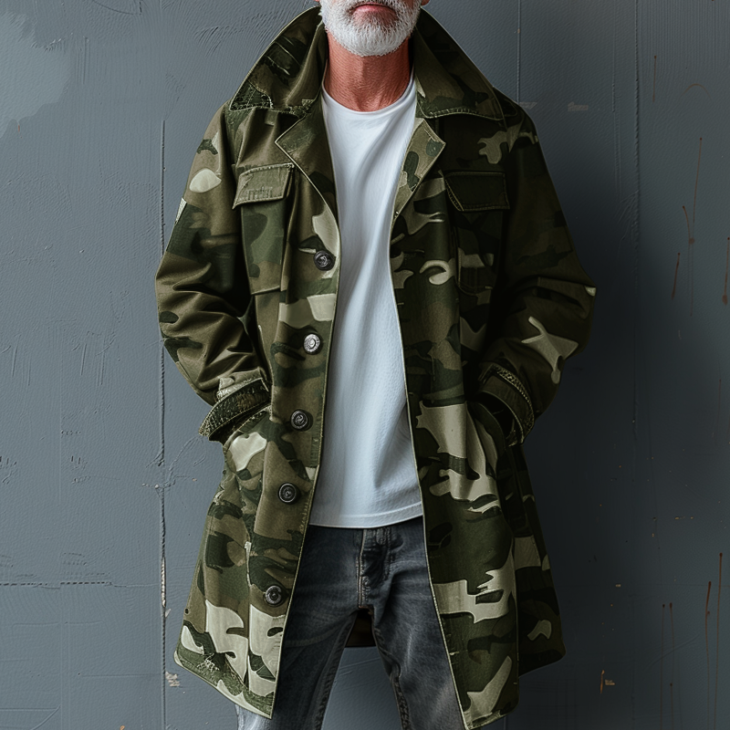 Beckham | Men's Camouflage Cargo Trench Coat with Pockets