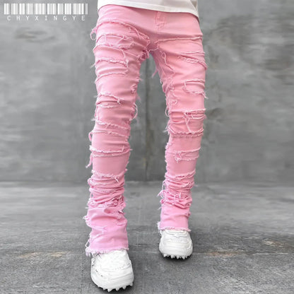 Key |  Men's Slim Fit Distressed Ripped Jeans