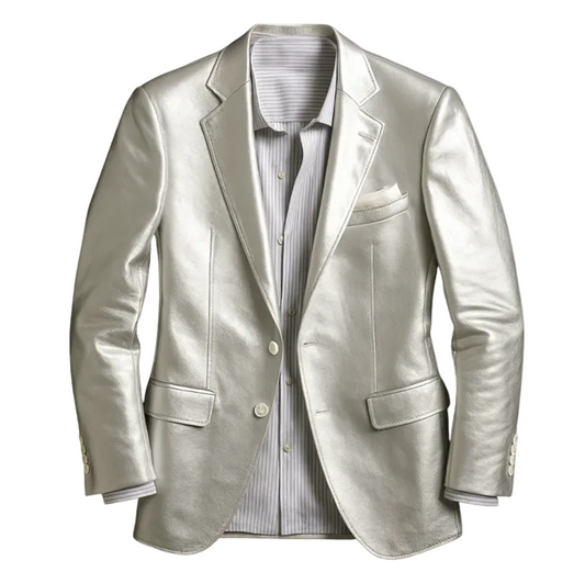 Axel |Men's Silver Metallic Leather Blazer