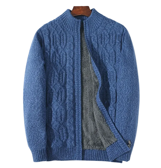 Adrian | Men's Fleece Lined Cable Knit Wool Cardigan