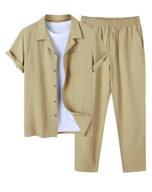 June | Men's Casual Linen Short Sleeve Shirt & Pants Set