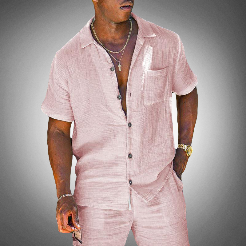 Mel | Men's Linen Blend Short Sleeve Loungewear Set