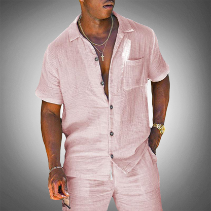 Mel | Men's Linen Blend Short Sleeve Loungewear Set