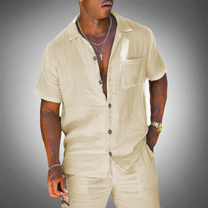 Mel | Men's Linen Blend Short Sleeve Loungewear Set
