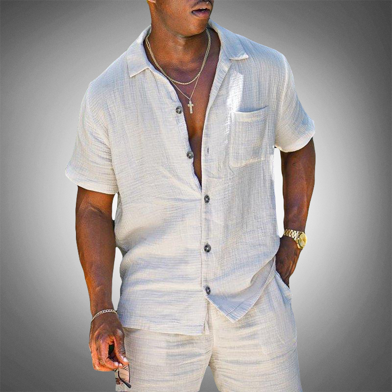 Mel | Men's Linen Blend Short Sleeve Loungewear Set