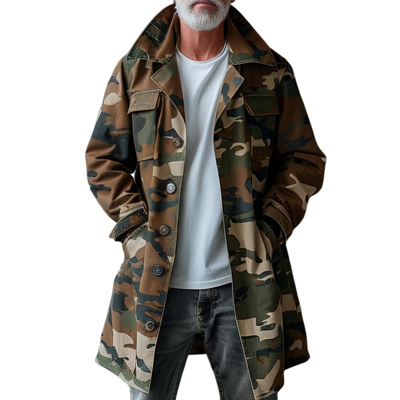 Beckham | Men's Camouflage Cargo Trench Coat with Pockets