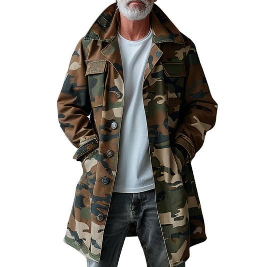 Beckham | Men's Camouflage Cargo Trench Coat with Pockets